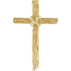 10K Yellow 50.75x32.25 MM Woodgrain Cross Pendant