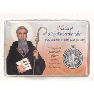 Bulk Laminated St. Benedict Prayer Card with St. Benedict Medals