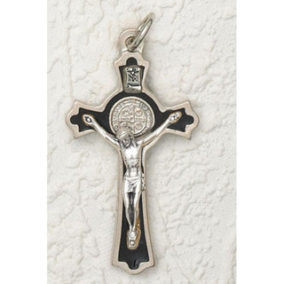 6-pack - Saint Benedict Black Tone Crucifix - Silver Tone Medal