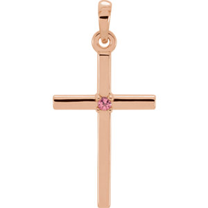 14K Rose 22.65x11.4 MM Pink Tourmaline Cross Pendant