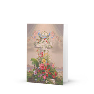 Thank You Card - Faith, Hope and Charity Floral Cross Vintage Lithograph: front