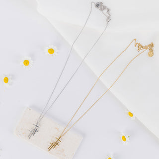 Faithful Light Three Cross Necklace flat lay