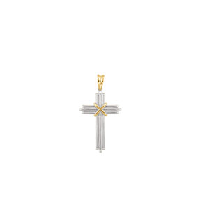 14K White & Yellow 36.75x24.5 MM Cross Pendant