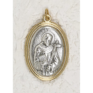 Bulk St. Francis Gold and Silver Toned 1-1/2 inch Oval Medal with Pray for Us on back