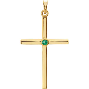 14K Gold Emerald Cross 30.6x16.6 MM Pendant