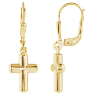 14K Gold 12x9 MM Cross Lever Back Earrings- Pair