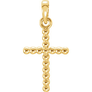 14K Gold 13.5x9.4 MM Beaded Cross Pendant
