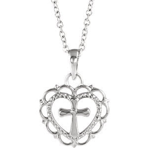 Sterling Silver Youth Heart with Cross 16-18" Necklace