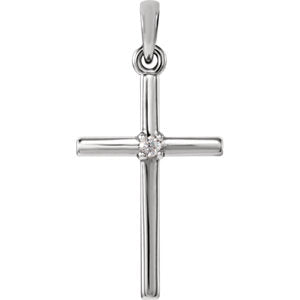 14K White 22.65x11.4 MM .015 Diamond Cross Pendant