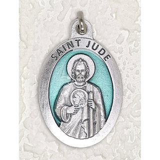 Bulk Saint Jude 1-1/2 Inch Oval Green Enamel Medal