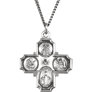 Sterling Silver 30x29 MM Four-Way Cross Medal 24" Necklace
