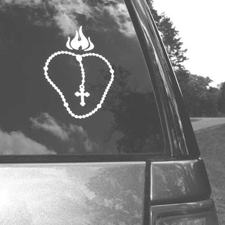 Flaming Heart Rosary - White Vinyl ShapeCut Decal