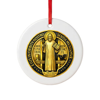 Gold St. Benedict Medal Ceramic Ornament