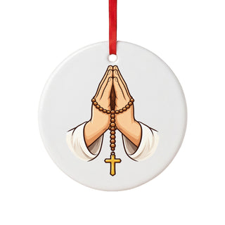 Praying Hands and Rosary Ceramic Ornament
