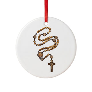 St. Benedict Wooden Rosary Ceramic Ornament