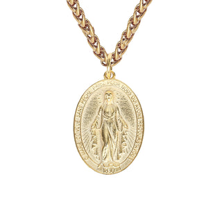 18K Gold-Plated Sterling Silver Miraculous Medal Necklace Gift Set - Large
