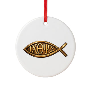 Gold Ichthys Fish Ceramic Ornament