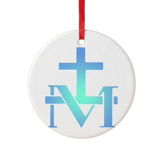 Marian Cross Blue Gradient Ceramic Ornament