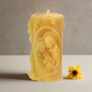 Catholic Beeswax Candle Set | Virgin Mary, Holy Family & Crucifix | Handcrafted Devotional Gifts