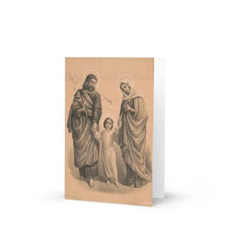 Anniversary Card - The Holy Family Walking Vintage Lithograph: front