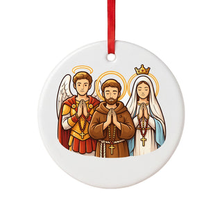 Angel, Monk and Mary in Prayer Ceramic Ornament