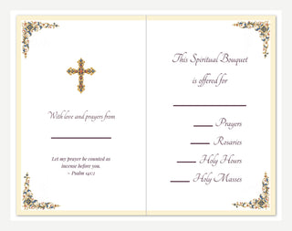 Set of 10 Spiritual Bouquet Cards - The Annunciation by Memling: inside of the card with spiritual bouquet wording