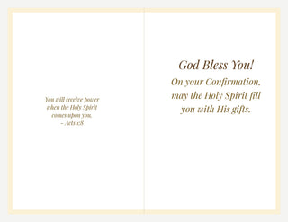 Set of 10 Confirmation Cards - The Virgin with Lily and Dove: inside of the card with printed greeting