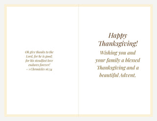 Set of 10 Thanksgiving Cards - The Supper at Emmaus, Vintage Bible Print: inside of the card with printed greeting