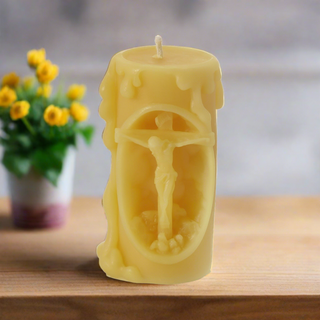 Catholic Beeswax Candle Set | Virgin Mary, Holy Family & Crucifix | Handcrafted Devotional Gifts