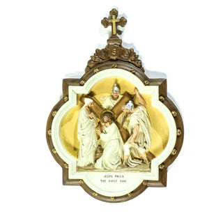 Chapel Wall Plaque Station #3 Statue - 19-inch - Realistic Color - Hand-Painted