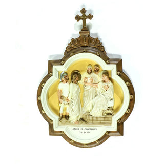 Chapel Wall Plaque Station #1 Statue - 19-inch - Realistic Color - Hand-Painted