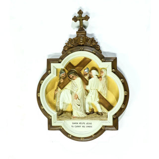 Chapel Wall Plaque Station #5 Statue - 19-inch - Realistic Color - Hand-Painted