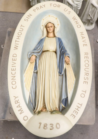 Miraculous Medal Plaque Statue - 30-inch - Realistic Color - Hand-Painted