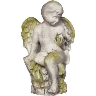 Angel Glancing At Bird Statue - 18-inch