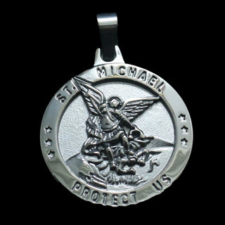 Stainless Steel St. Michael Medal for Men - Gunmetal Black