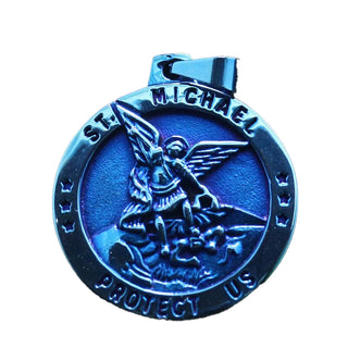 Stainless Steel St. Michael Medal for Men - Ionized Blue
