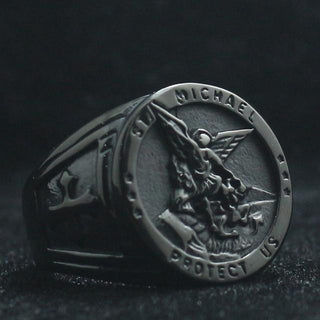 St. Michael the Archangel Vintage Ring - Gunmetal Black