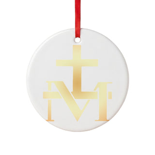 Miraculous Medal 'M' and Cross Gold Ceramic Ornament