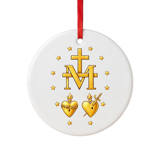 Miraculous Medal and Sacred Hearts Ceramic Ornament