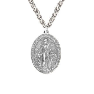 Sterling Silver Miraculous Medal Necklace Gift Set - Large