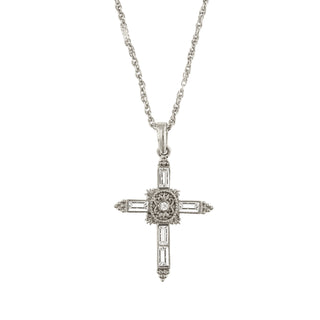 Silver-Tone Crystal Cross Pendant Necklace 18