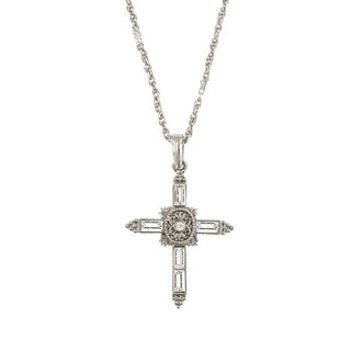 Silver-Tone Crystal Cross Pendant Necklace 18