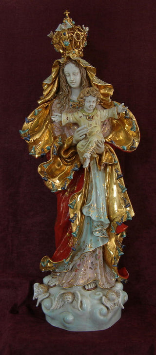 Our Lady Queen Of Peace Madonna And Child Hand-Painted Ceramic 14X38"