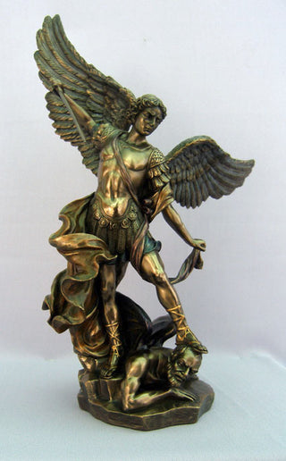 St. Michael Statue Cold-Cast Bronze Lightly Hand-Painted 14.5" - SALE