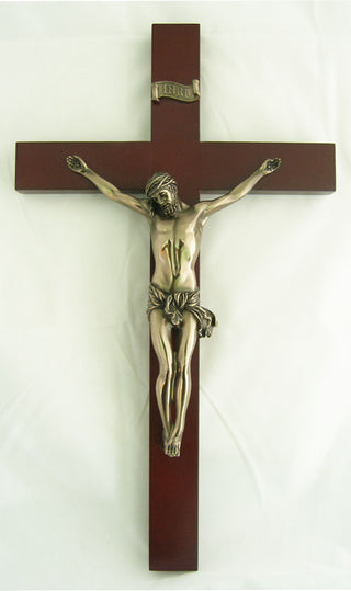 Crucifix Bronze Corpus Wood Cross 14"