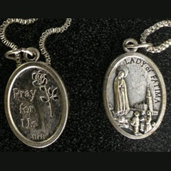 Our Lady Of Fatima/Pray For Us Medal In Nickel 1" 23" Chain