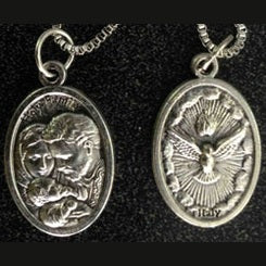 Holy Family/Holy Spirit Medal In Nickel 1' 23" Chain