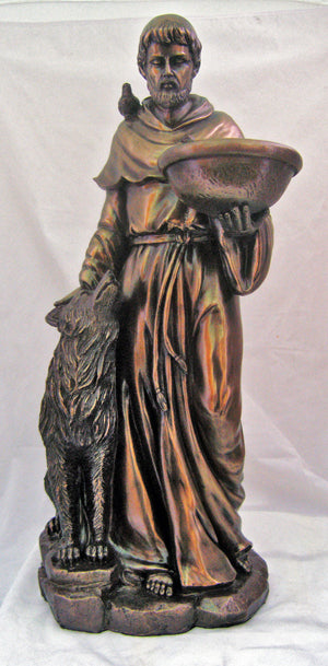 St.Francis With Wolf In Cold-Cast Bronze 20"
