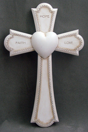 Faith Hope Love Cross Antiqued Resin 7.25"