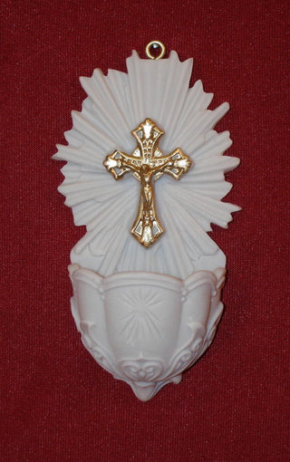Crucifixion Font White Alabaster 5"